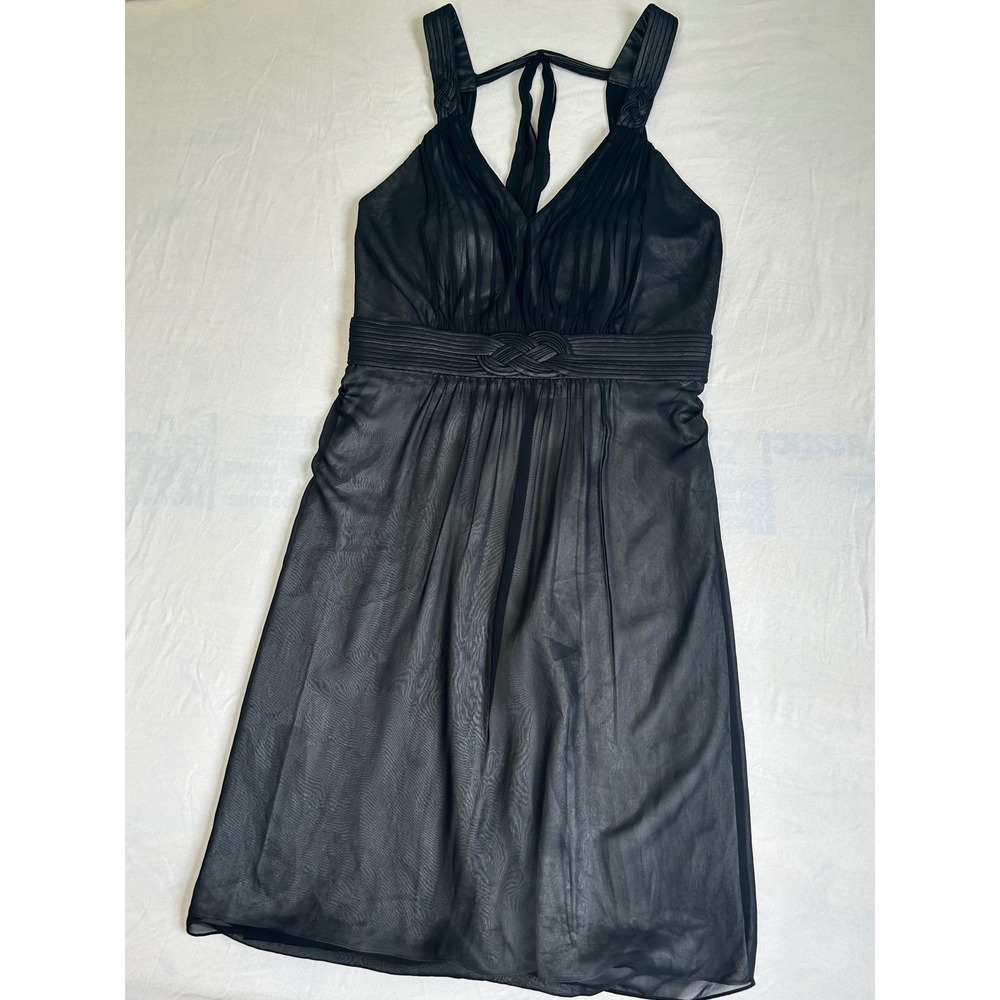 Sangria Black Pleated Chiffon Metallic‎ Cocktail Dress Braided T-Back Size 10